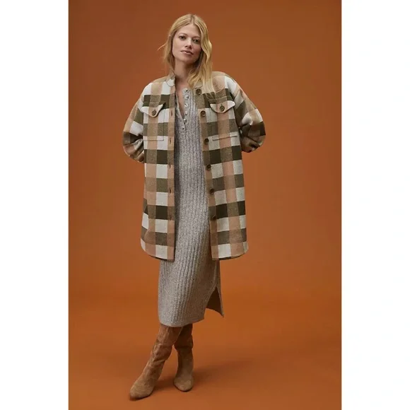 NWT ANTHROPOLOGIE FIELD FLOWER WOOL SWEATER PLAID COAT